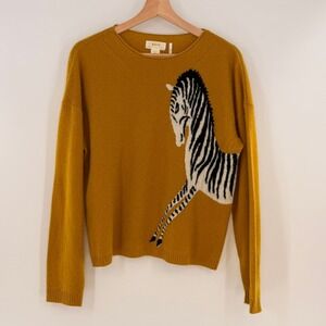 Anthropologie Maeve Zebra Cashmere Intarsia Sweater Citron Size Small